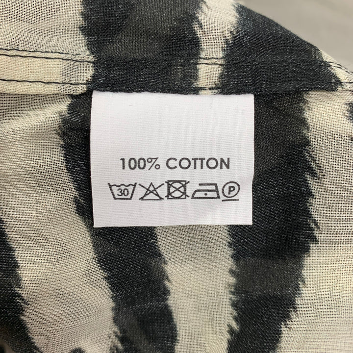 DRIES VAN NOTEN Size 2 Black & White Cotton Zebra Clavelly Cuff Blouse