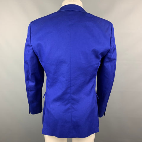 CALVIN KLEIN COLLECTION Size 40 Royal Blue Cotton / Polyester Notch Lapel Sport Coat