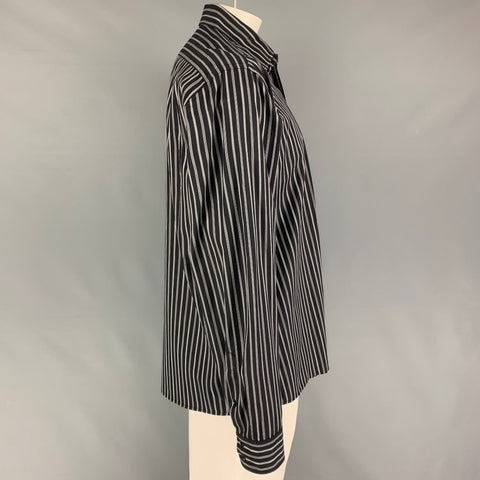 FACONNABLE Size XXL Black White Stripe Cotton Button Down Long Sleeve Shirt
