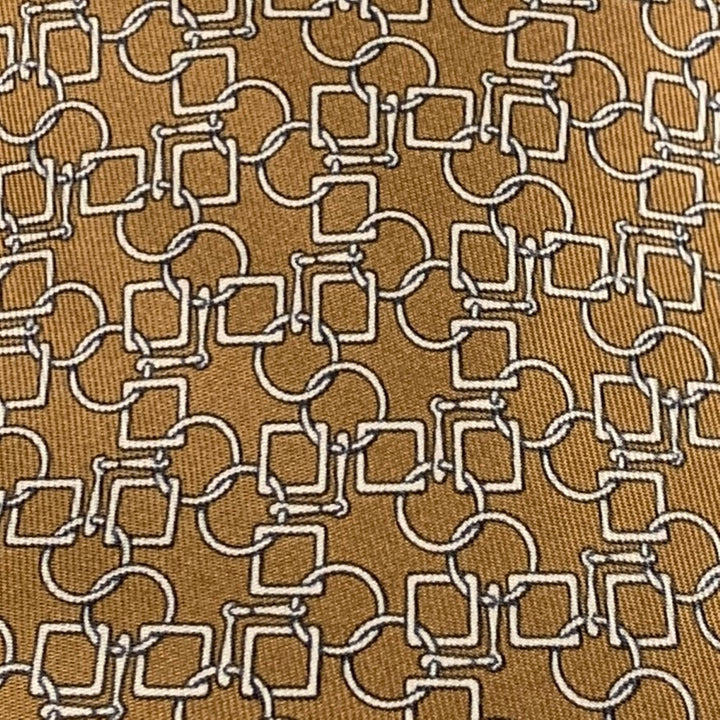 Corbata de seda abstracta blanca marrón HERMES