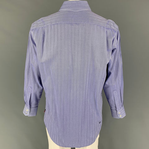 ENGLISH LAUNDRY Size L Blue White Herringbone Cotton Button Up Long Sleeve Shirt