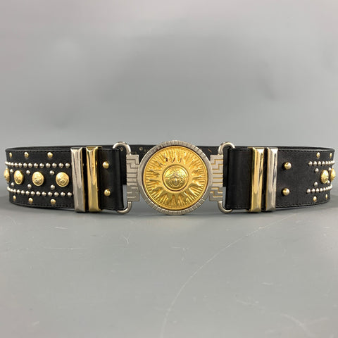 vintage GIANNI VERSACE Clouté Taille XS 80/32 Ceinture taille en cuir noir