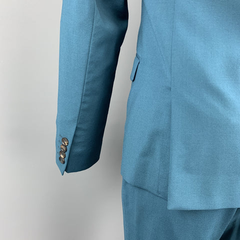 CALVIN KLEIN COLLECTION Size 36 Wool Notch Lapel Teal Suit