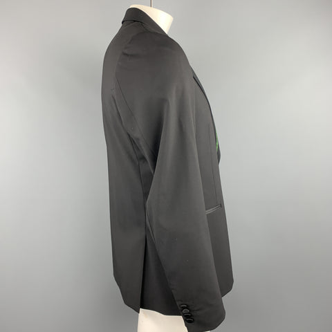 PAUL SMITH Size 42 Black Wool Blend Flower Embroidered Lapel Blazer