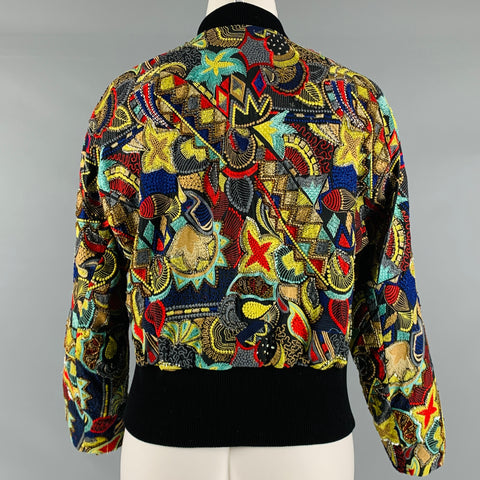 DRIES VAN NOTEN Size 8 Black Multi-Color Cotton Silk Bomber Jacket