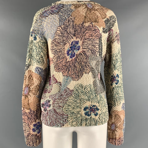 ETRO Taille M Beige Multicolore Coton Mélange Floral Crew Neck Pull