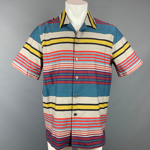 PS by PAUL SMITH Size M Multi-Color Stripe Cotton Camp Short Sleeve Shirt