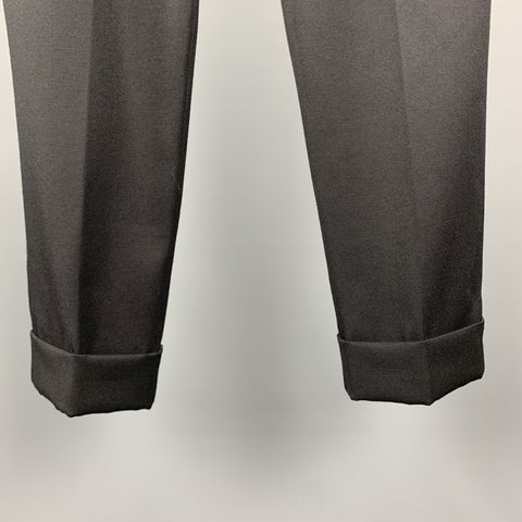NEIL BARRETT Size 36 Black Twill Wool Pleated Cuffed Dress Pants