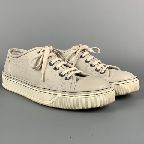 LANVIN Taille 12 Baskets à lacets en cuir gris clair et blanc
