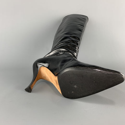 MANOLO BLAHNIK Talla 8 Botas altas hasta la rodilla en punta de charol negro