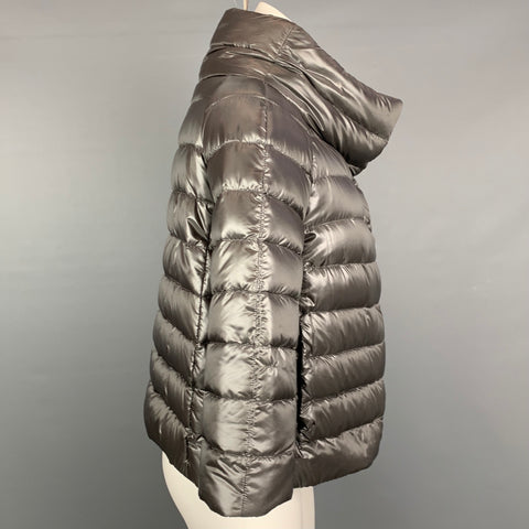 HERNO Size 4 Grey Quilted Nylon Goose Down Jacket