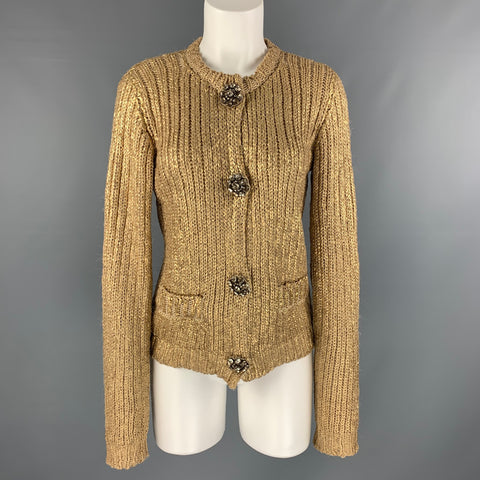 LANVIN Cárdigan con broches de seda de punto dorado talla S