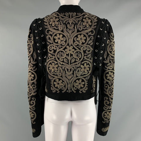 DRIES VAN NOTEN Size M Black Silver Wool Beaded Cropped Jacket