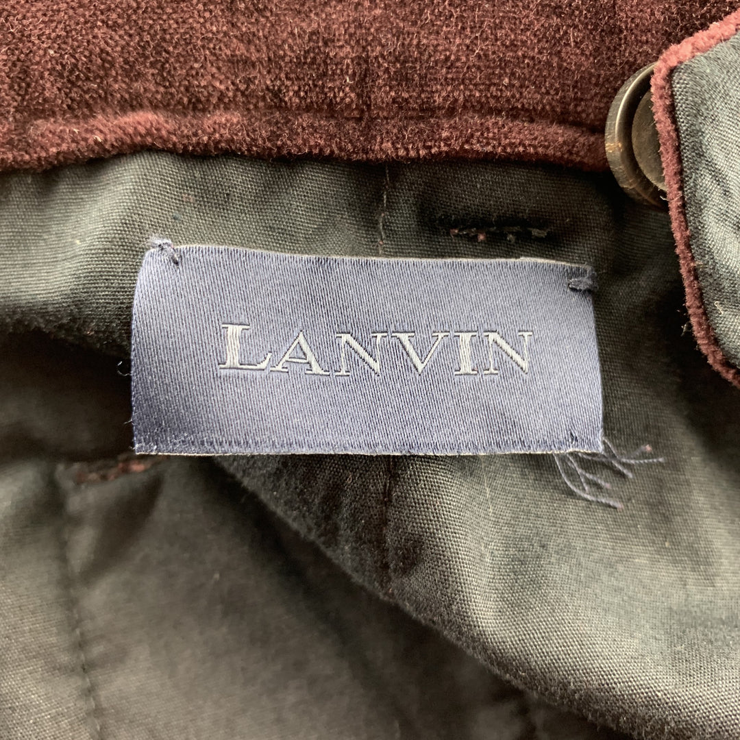 LANVIN Size 32 Burgundy Solid Cotton Velvet Zip Up Casual Pants