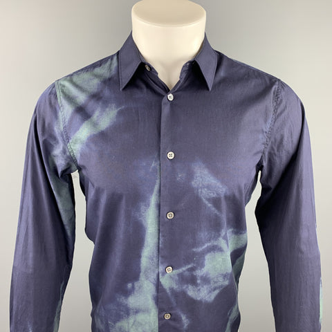 ACNE STUDIOS Size XS Navy & Green Dyed Cotton Button Up Long Sleeve Shirt