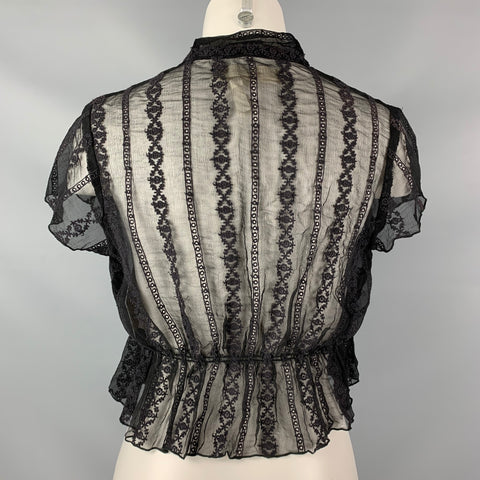 GRAHAM & SPENCER Size S Black Silk Embroidered Cardigan Blouse