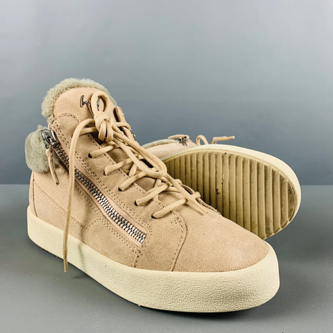 GIUSEPPE ZANOTTI Size 9.5 Pink Grey Suede Faux shearling High Top Sneakers