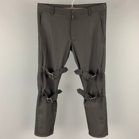 COMME des GARCONS SHIRT Size M Black Polyester / Wool Belted Bondage Casual Pants