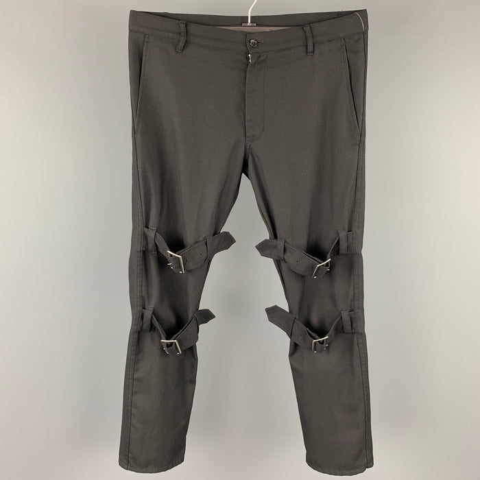 COMME des GARCONS SHIRT Size M Black Polyester / Wool Belted Bondage Casual Pants