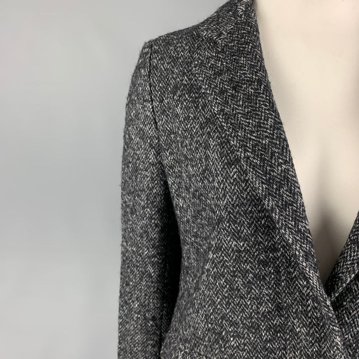 SEE By Chloe Size 10 Grey Black Cotton Blend Herringbone Hidden Buttons Coat