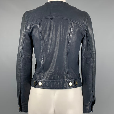 RALPH LAUREN Taille 2 Veste de camionneur en cuir bleu marine