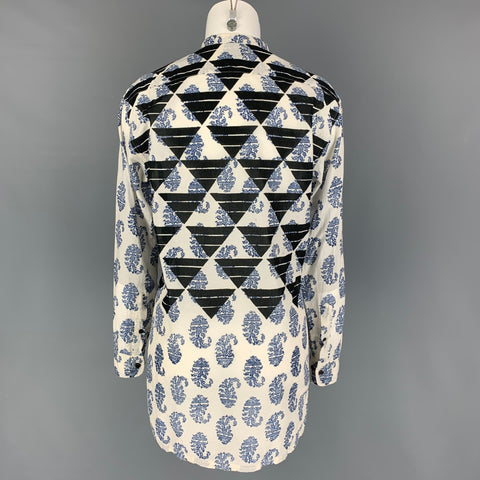 DRIES VAN NOTAN Talla 4 Azul Blanco Negro Algodón Nehru Collar Blusa