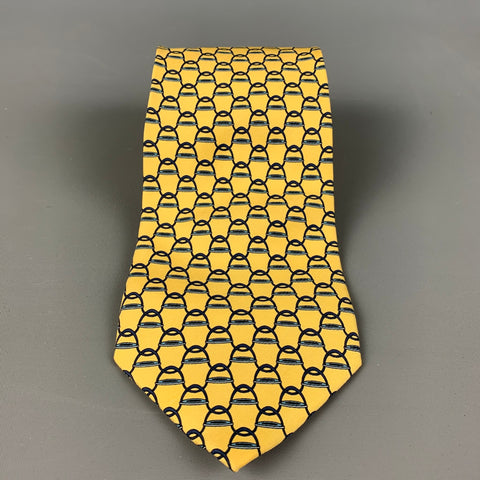 LUCIANO BRUNELLI Yellow Navy Print Silk Tie