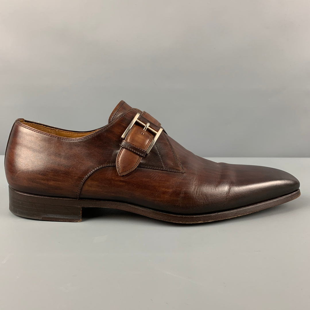 MAGNANNI Zapatos con cordones y correa tipo monje de cuero bruñido marrón talla 10