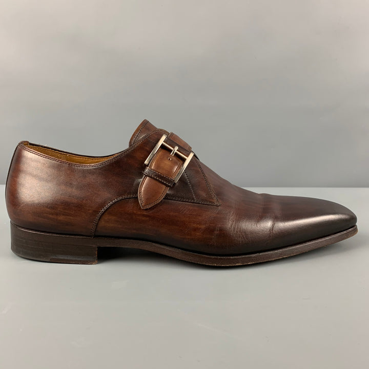 MAGNANNI Zapatos con cordones y correa tipo monje de cuero bruñido marrón talla 10