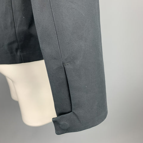 VINCE Chaqueta con cremallera de algodón con ribetes de cuero azul marino talla M