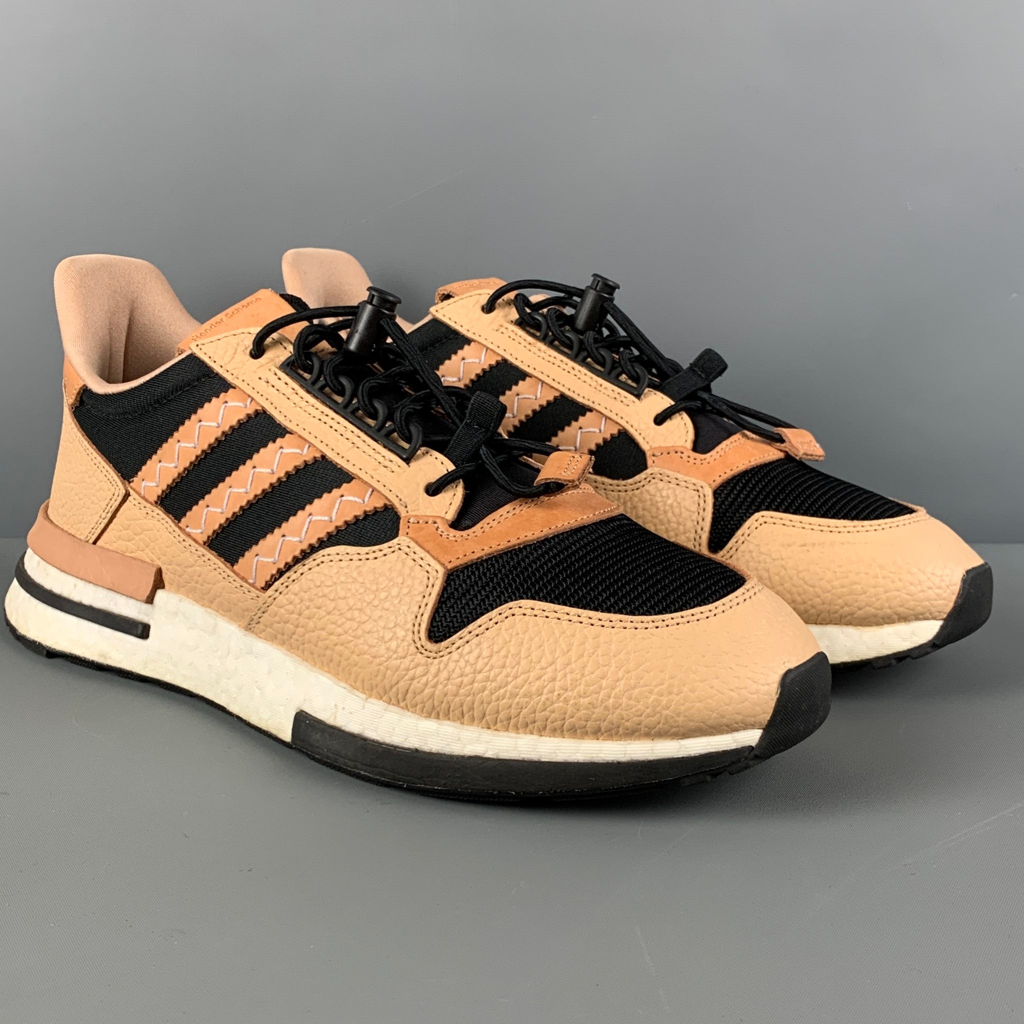 ADIDAS x HENDER SCHEME Size 10.5 Tan Black Mixed Materials Leather Lac Sui Generis Designer Consignment