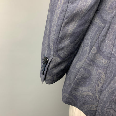 ETRO Size 42 Charcoal & Grey Paisley Wool Notch Lapel Sport Coat