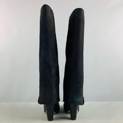 TE' CASAN Taille 7 Bottes à enfiler en daim noir avec matériaux mélangés