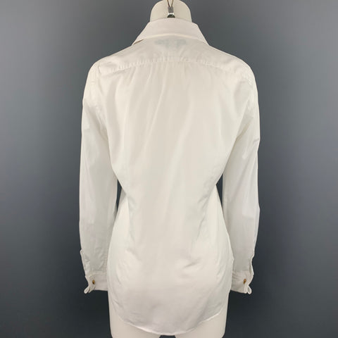 RALPH LAUREN Size 10 White Poplin Cotton French Cuff Tuxedo Blouse