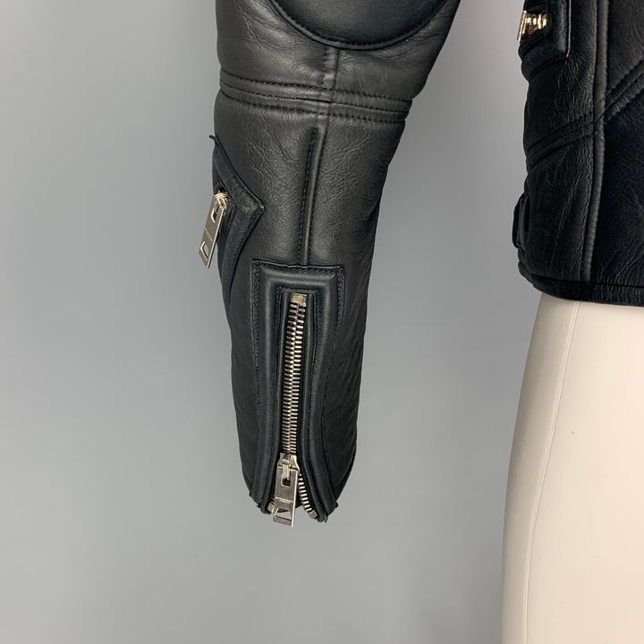 BURBERRY PRORSUM FW 2010 Size 38 Blue Black Lamb Leather Shearling Biker Jacket