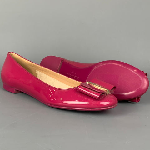 SALVATORE FERRAGAMO Size 8 Raspberry Patent Leather Bow Flats