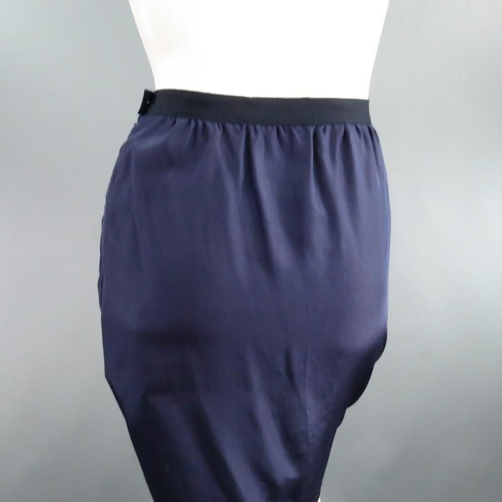 LANVIN SS/S 2008 Size US 6 Navy Silk Ribbon Waist Raw Hemmed Skirt