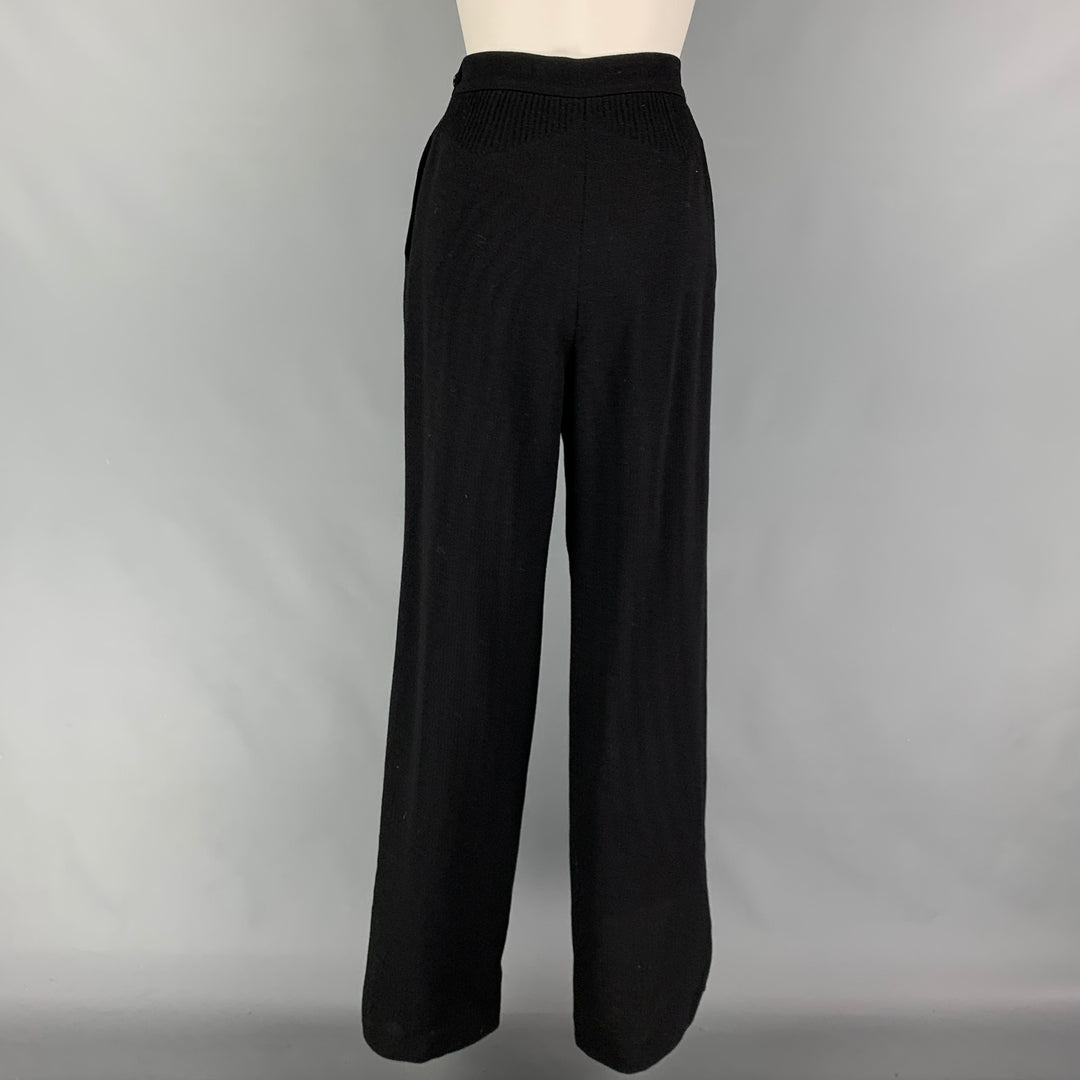 CHANEL Size 8 Black Wool Ribbed Sleeveless Pants Suit