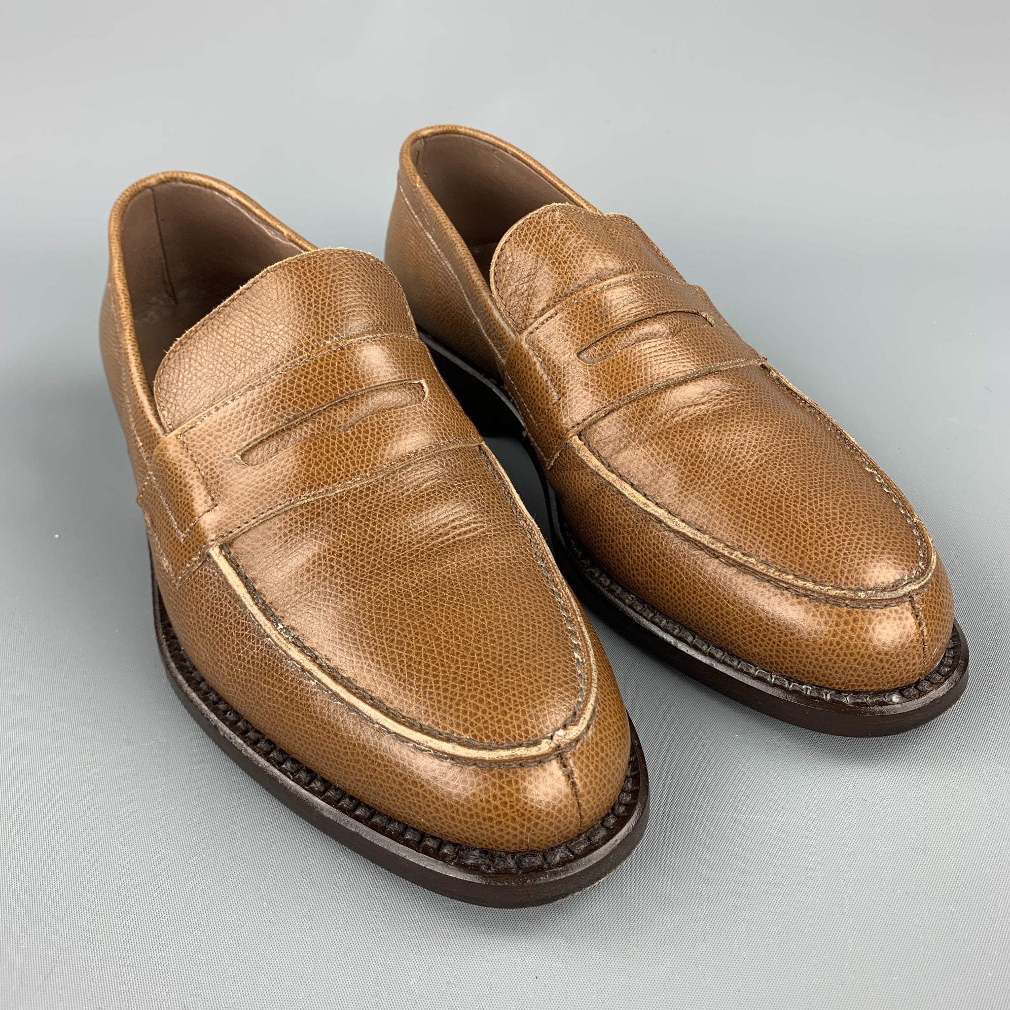 GIORGIO ARMANI Size 7 Tan Textured Leather Penny Loafers – Sui