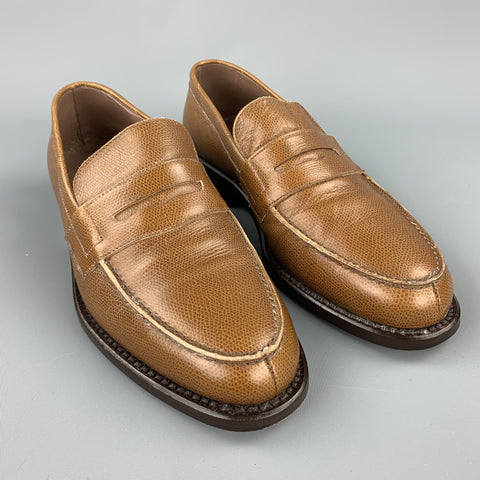GIORGIO ARMANI Size 7 Tan Textured Leather Penny Loafers