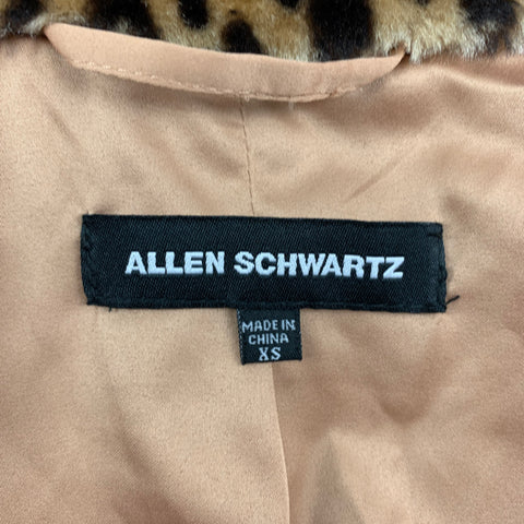 ALLEN SCHWARTZ Size XS Tan Brown Animal Print Faux Fur Notch Lapel Coat