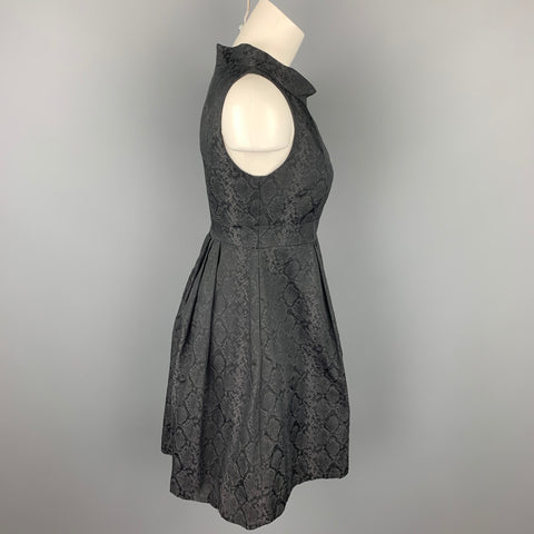 CUE Size 8 Black Snake Skin Print Polyester Pleated Cocktail Dress