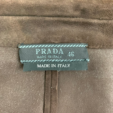 PRADA Talla 10 Chaleco con broches de ante marrón con volantes