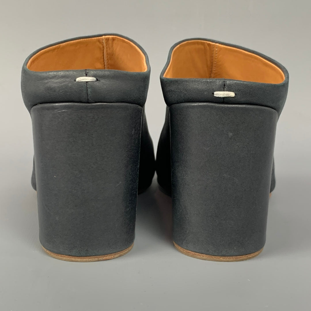 MAISON MARTIN MARGIELA Size 8 Charcoal Leather Tabi Wedge Slippers