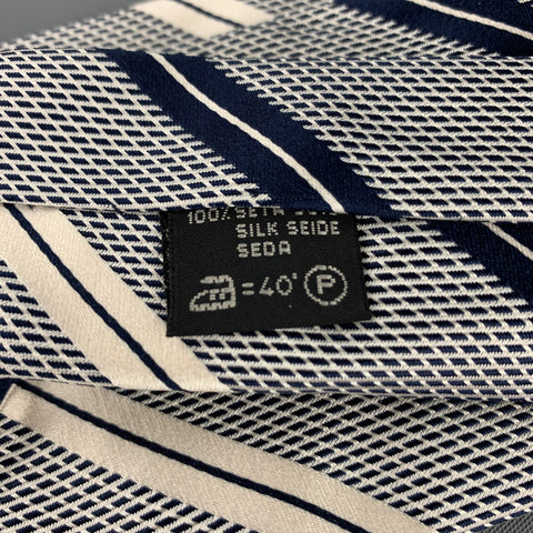 ERMENEGILDO ZEGNA Navy & White Diagonal Stripe Silk Tie