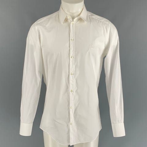 DOLCE &amp; GABBANA Camisa de manga larga con botones de algodón liso blanco talla M