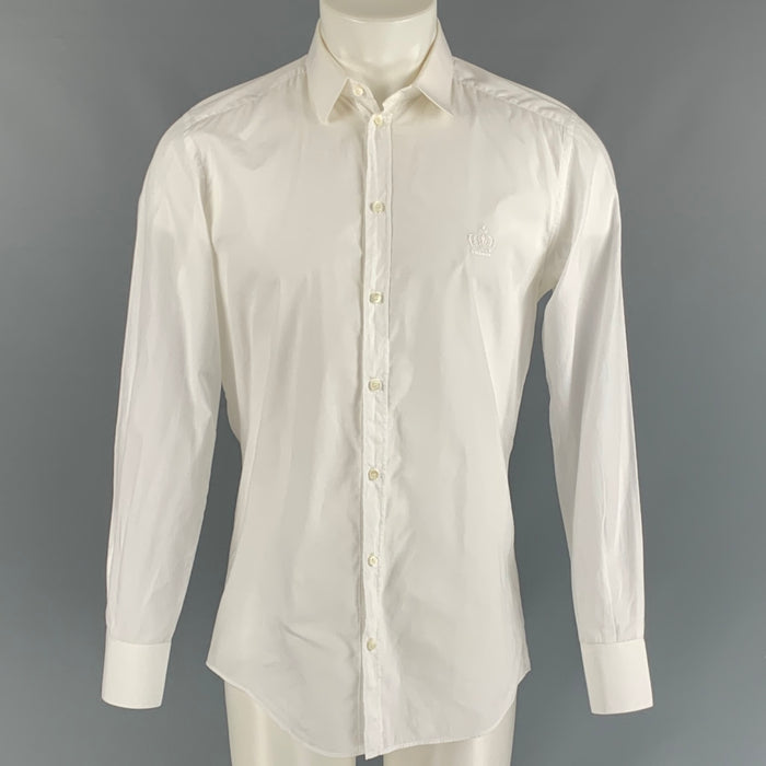 DOLCE &amp; GABBANA Camisa de manga larga con botones de algodón liso blanco talla M