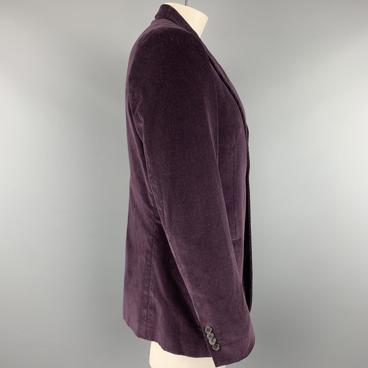 VALENTINO Size 40 Purple Textured Corduroy Notch Lapel Sport Coat