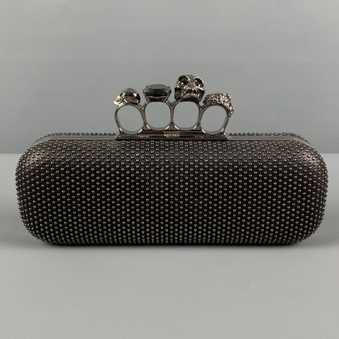 ALEXANDER MCQUEEN Black Silver Studded Leather Metal Knuckle Clutch