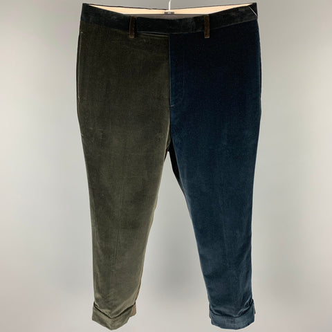 WOOSTER + LARDINI Size 32 Navy & Brown Color Block Cotton Velvet Cropped Dress Pants